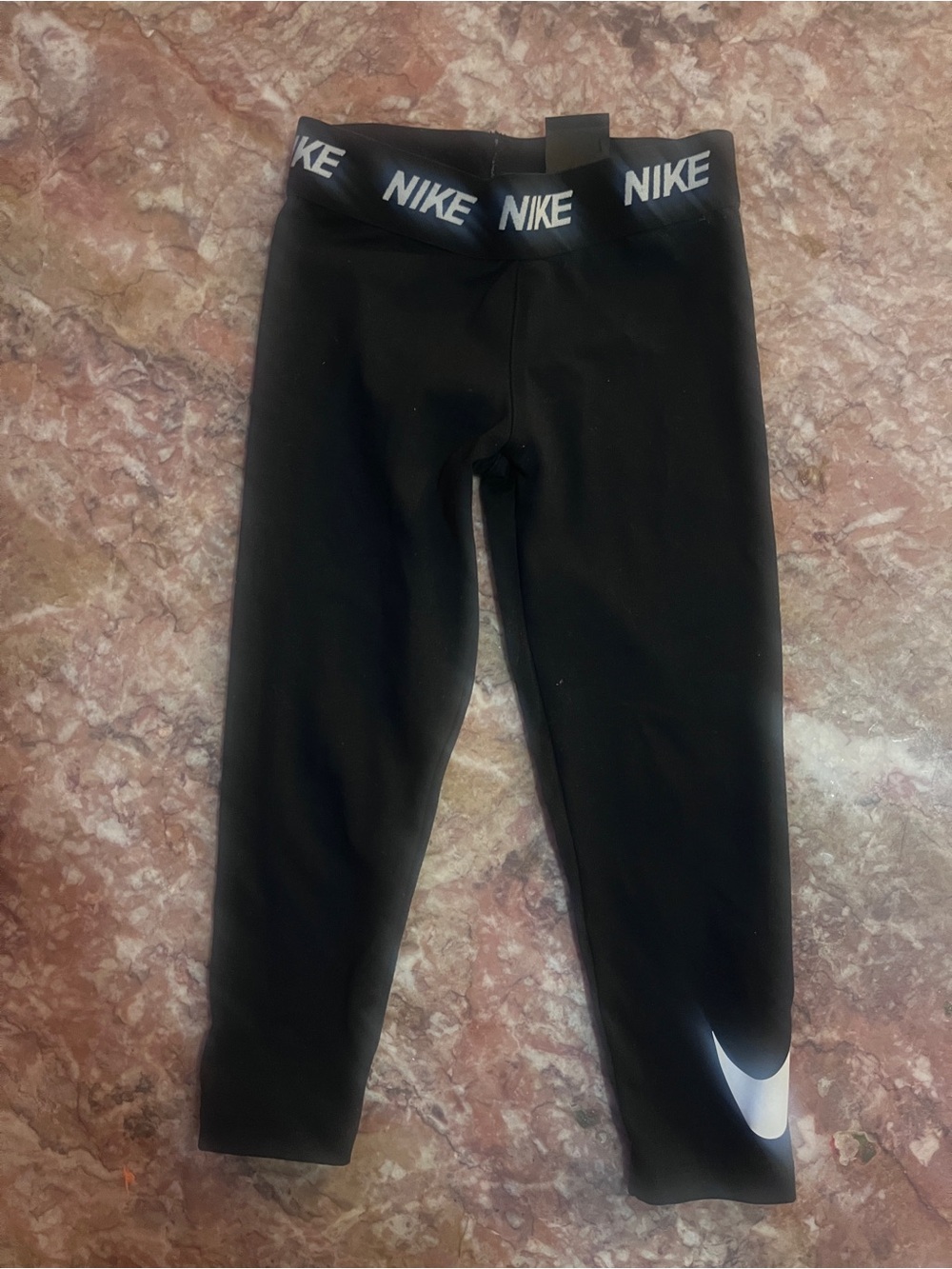 Nike Black Girls' Logo Waistband Leggings with White Swoosh